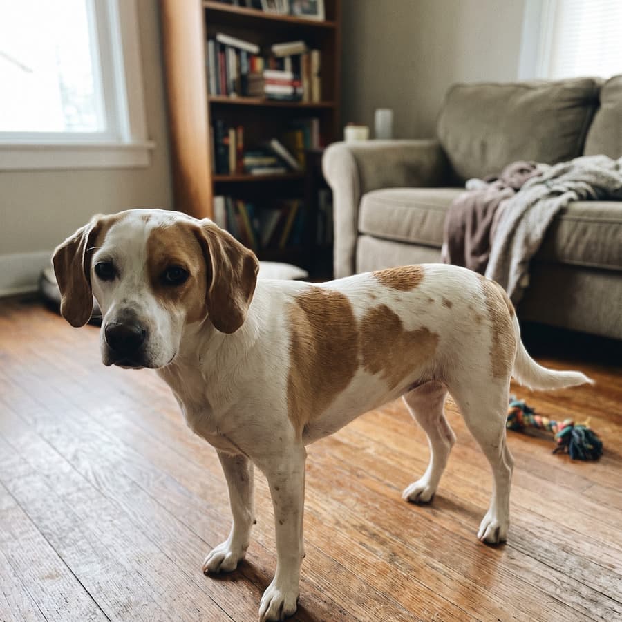 A photograph of the dog