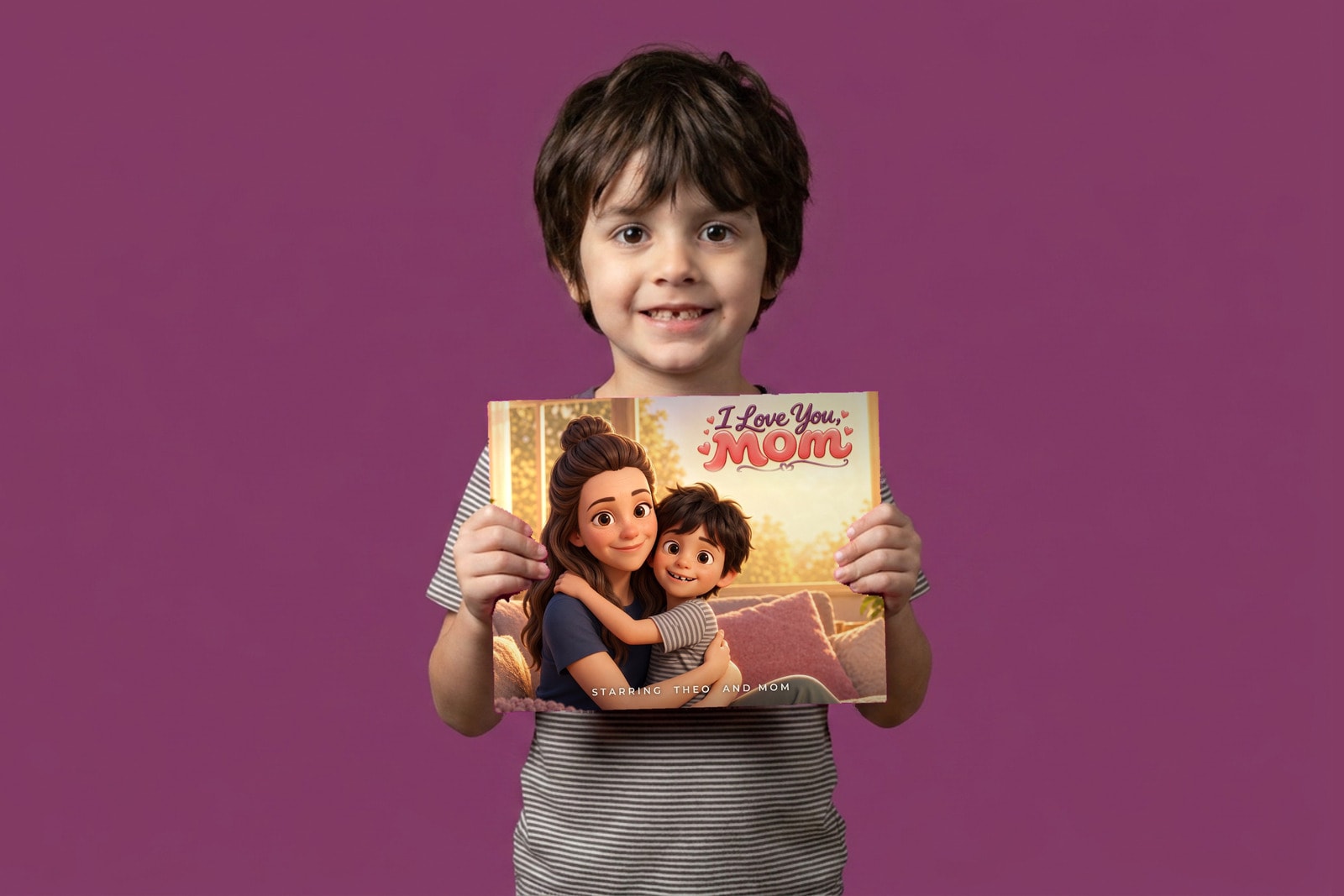 I Love You, Mom, a child holding their printed copy of the book