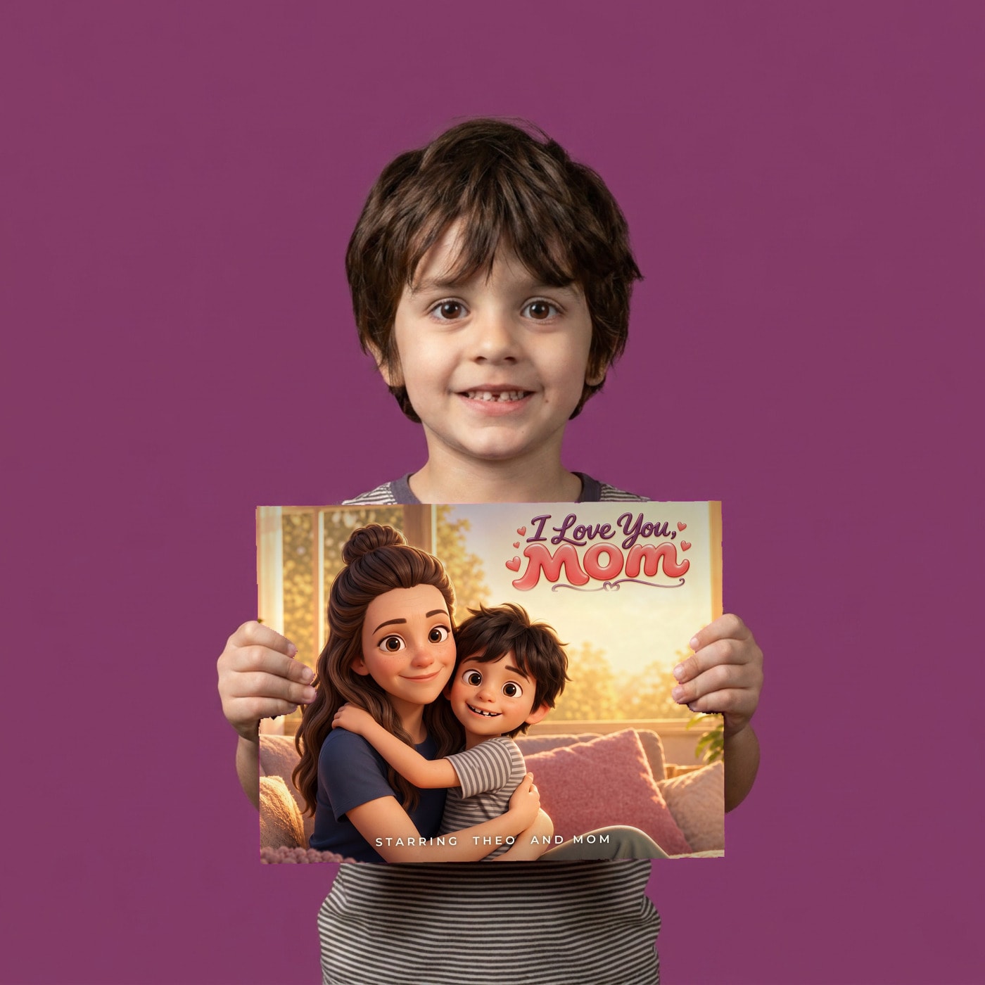 I Love You, Mom, a child holding their printed copy of the book