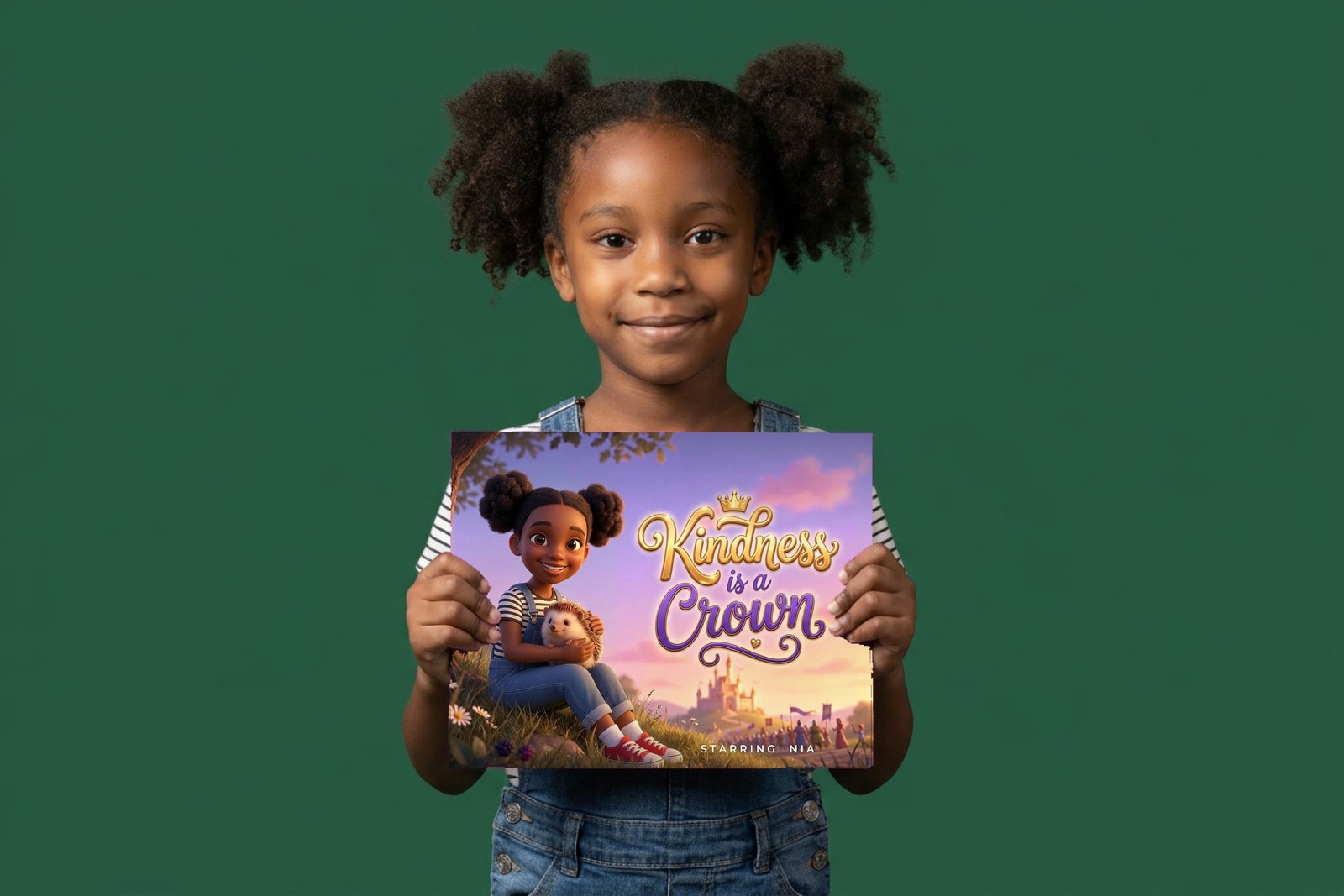 Kindness Is a Crown, a child holding their printed copy of the book