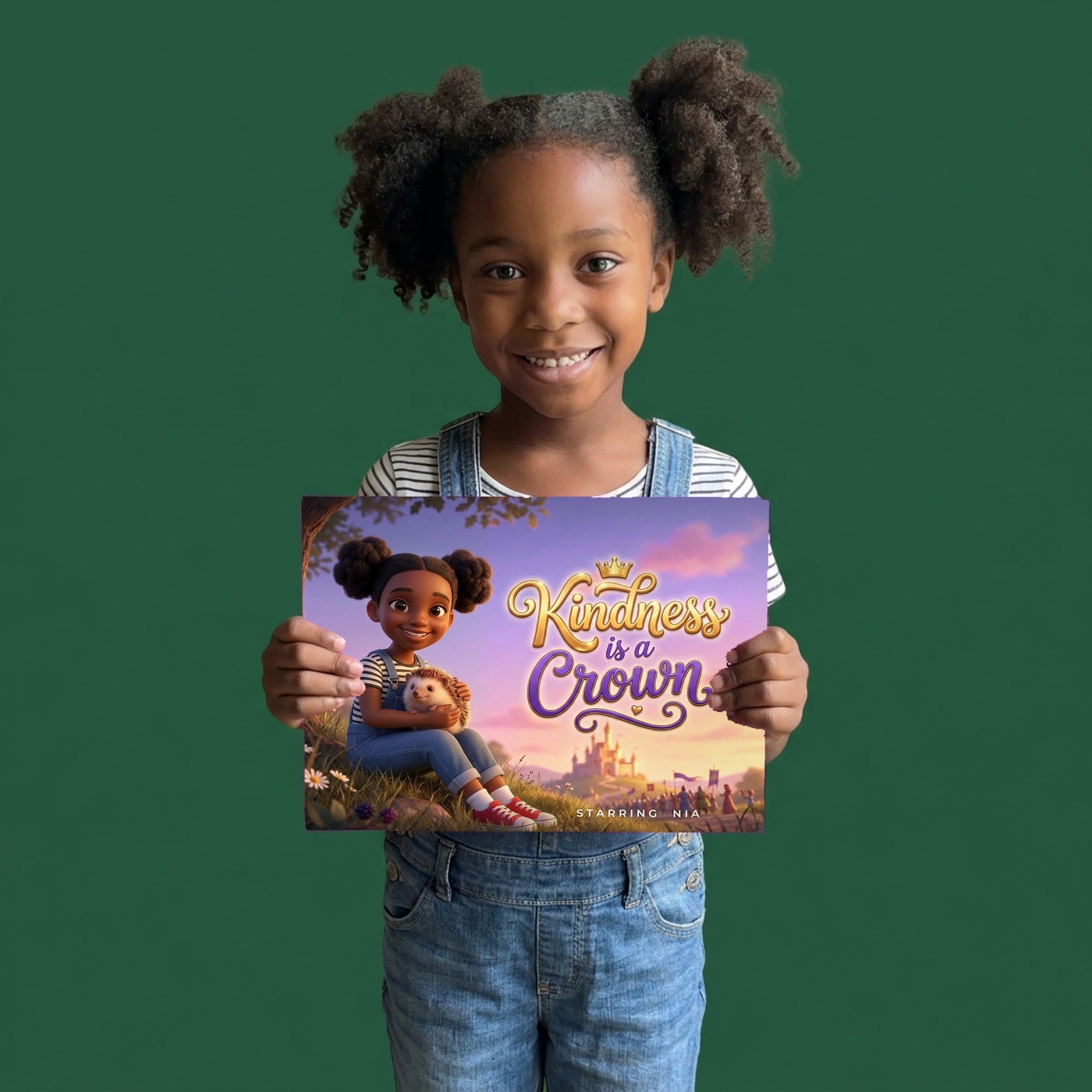 Kindness Is a Crown, a child holding their printed copy of the book