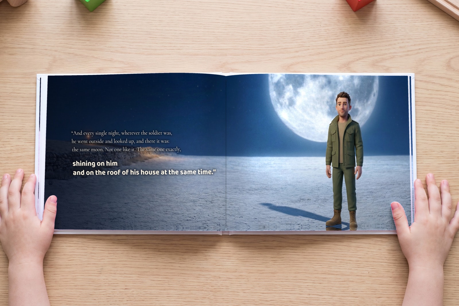 A spread from My Hero, open in a child's hands