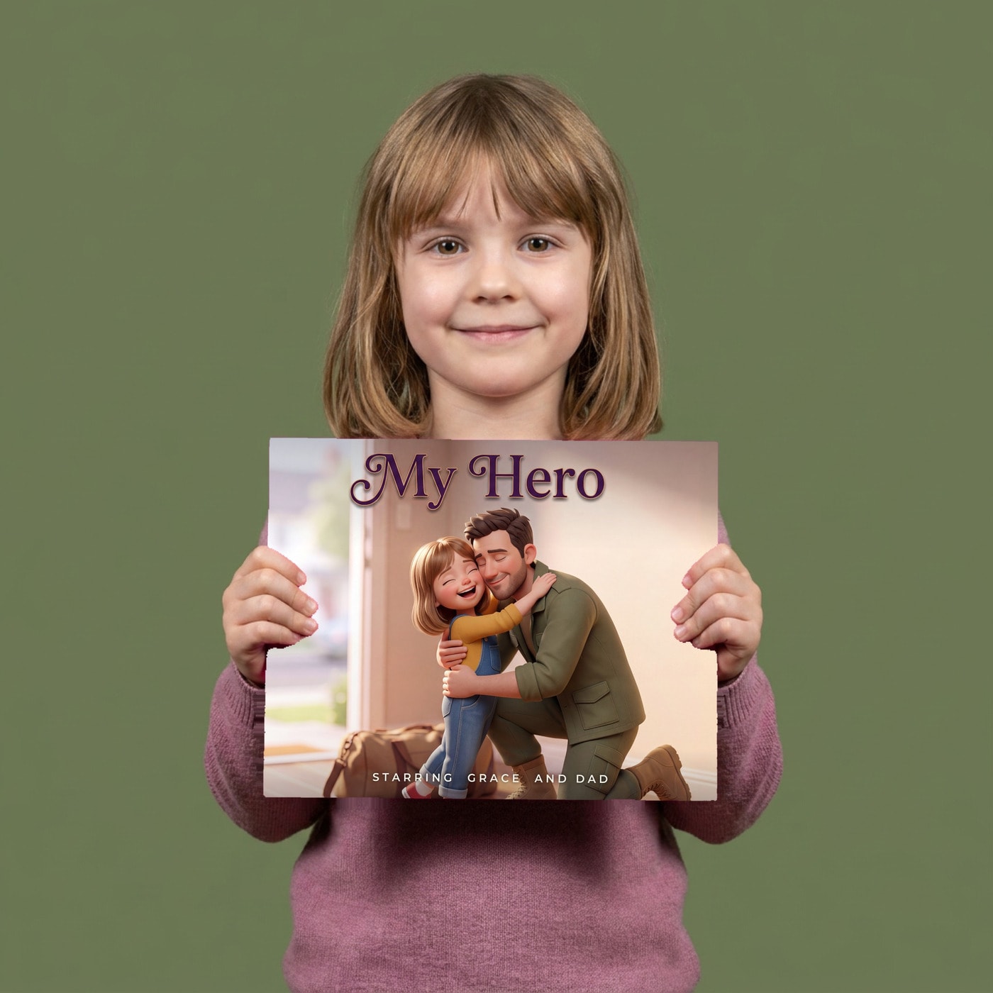 My Hero, a child holding their printed copy of the book