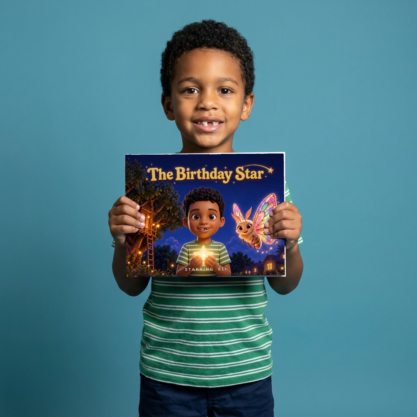 The Birthday Star, a child holding their printed copy of the book