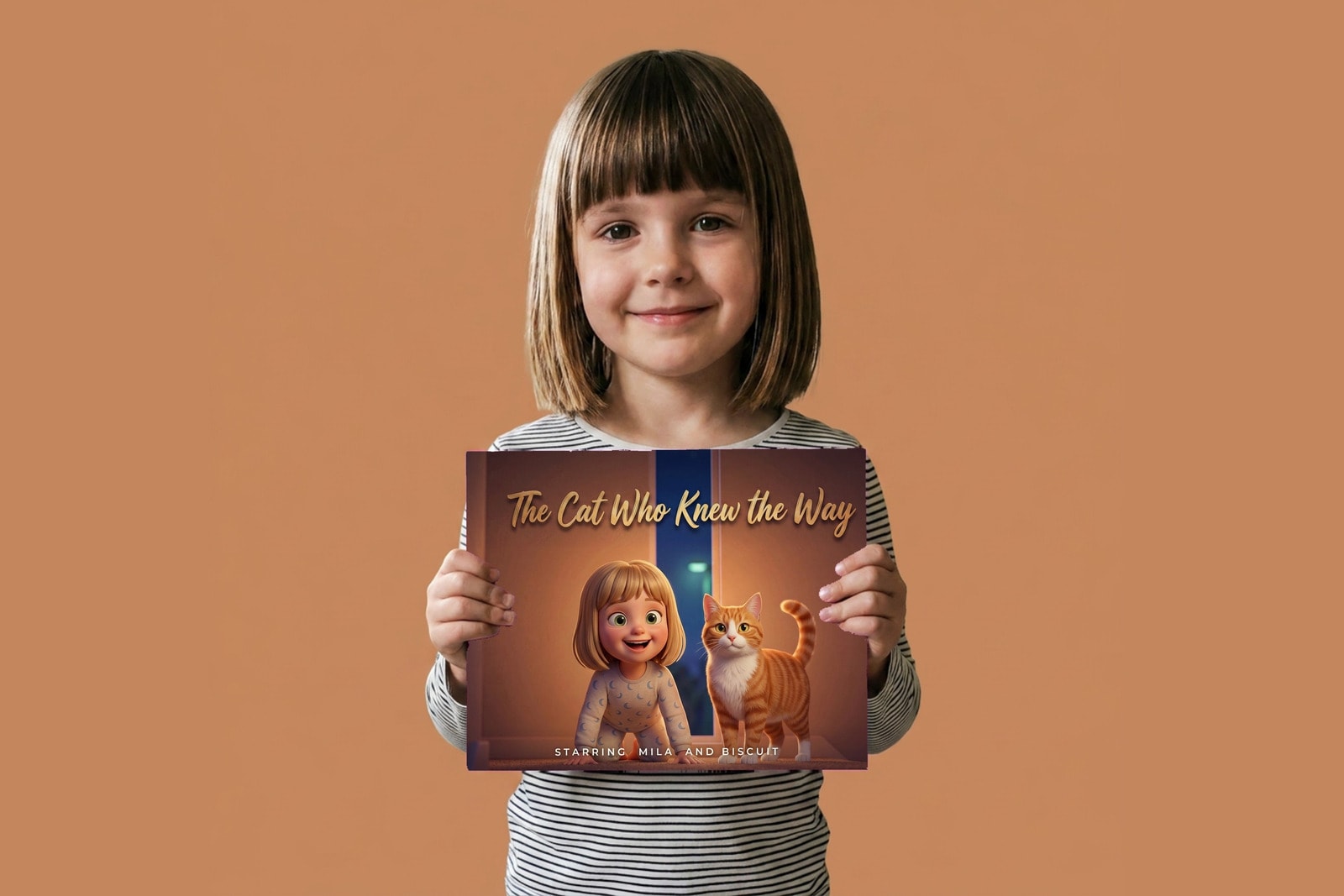 The Cat Who Knew the Way, a child holding their printed copy of the book