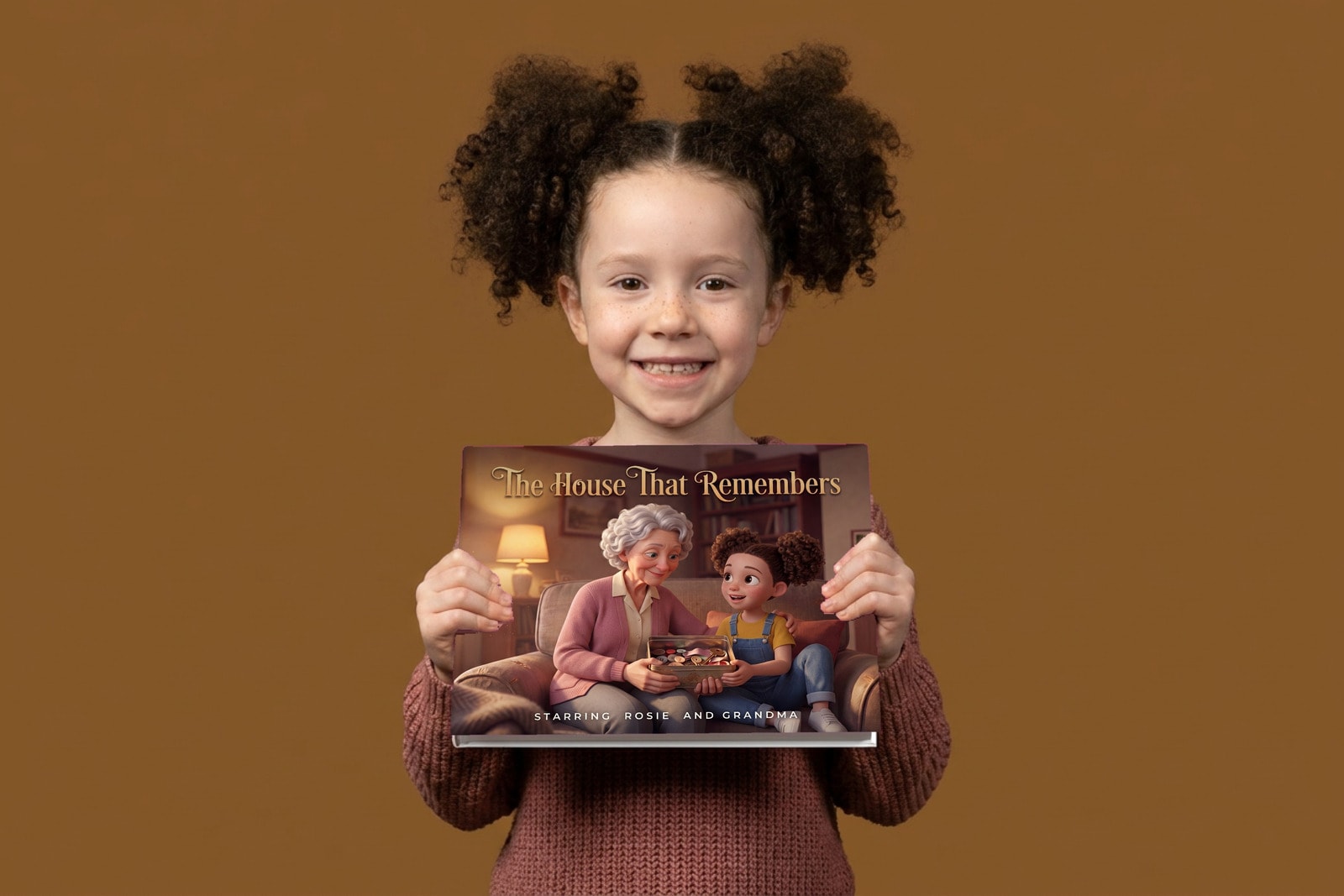 The House That Remembers, a child holding their printed copy of the book