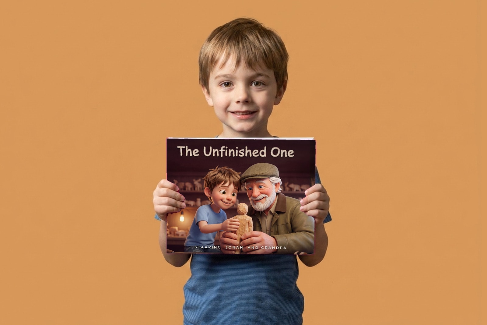The Unfinished One, a child holding their printed copy of the book