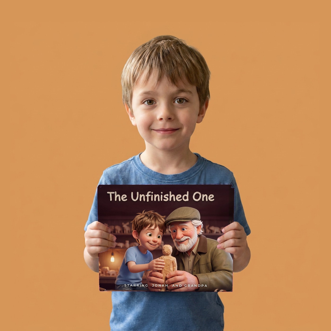 The Unfinished One, a child holding their printed copy of the book