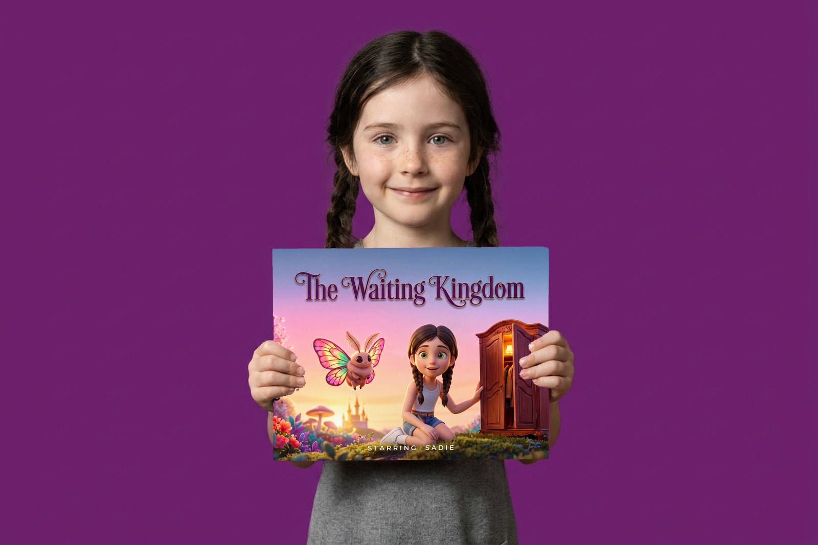 The Waiting Kingdom, a child holding their printed copy of the book