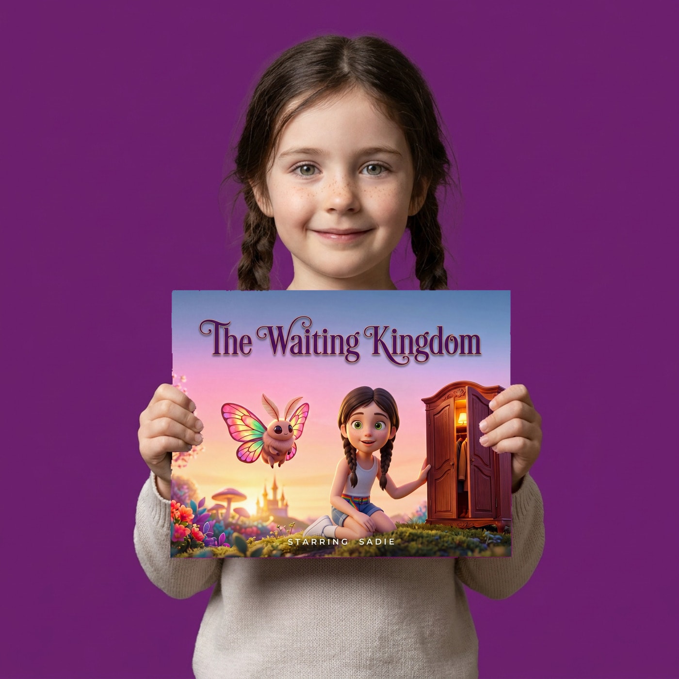 The Waiting Kingdom, a child holding their printed copy of the book